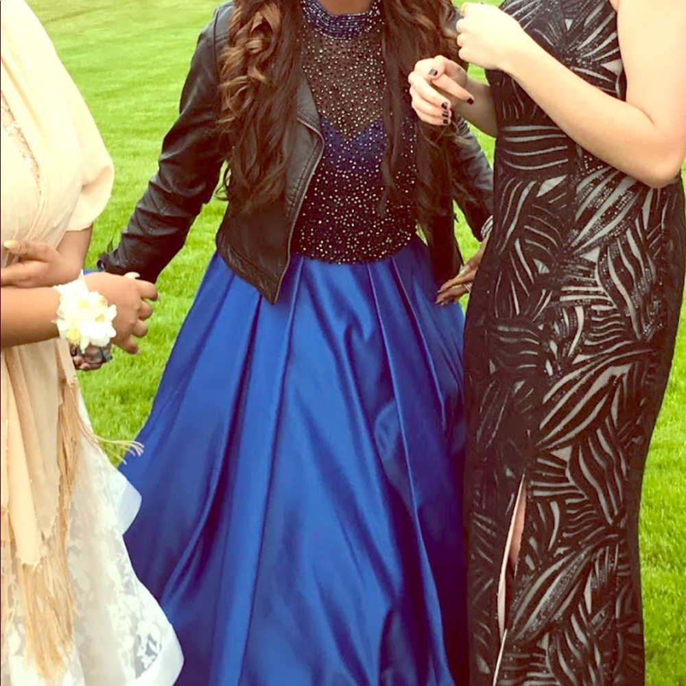 Cobalt and black 2 piece prom dress